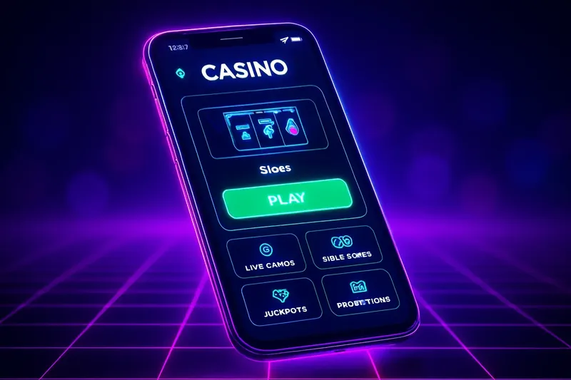 Premium Casino App Sleek smartphone showing dark premium casino app with green accents